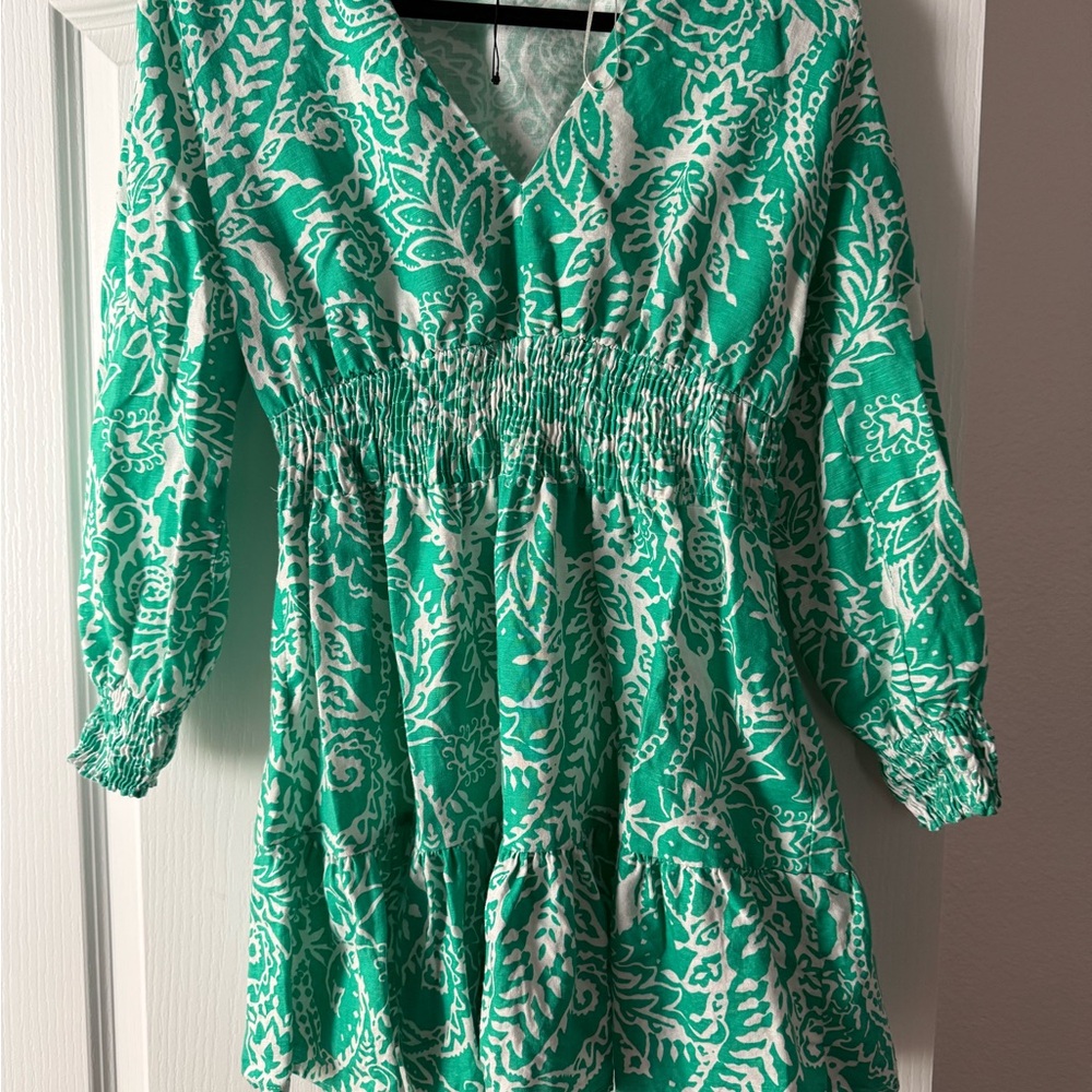 Zara Green Patterned Long Sleeve Dress - Picture 4 of 6
